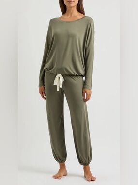 Eberjey Gisele-Stretch Jersey Pajama Set Women’s XL Smokey Olive Green Stretchy